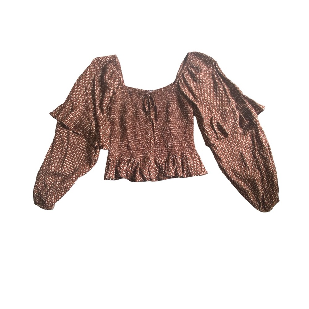 Patrons of Peace Brown Ruffled Smocked Blouse
